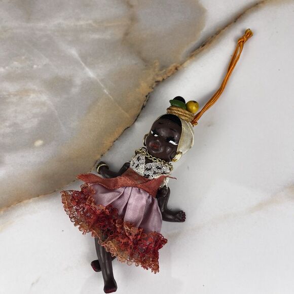 Vintage 1940s Souvenir Miniature Doll South American Caribbean Black Female 4.5" - Picture 5 of 10